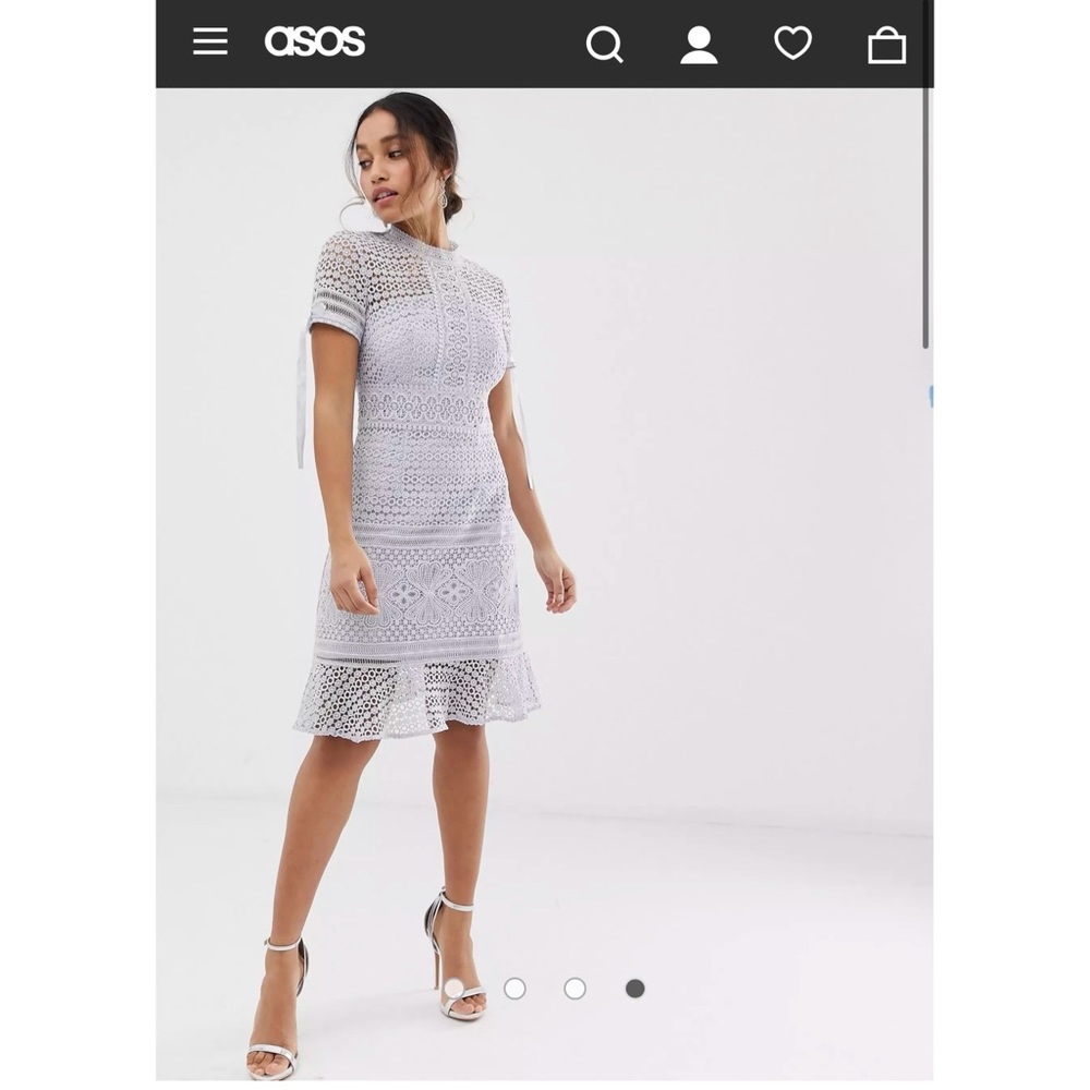 Chi Chi London Petite all lover lace dress with frill hem in gray